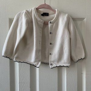 Janie and Jack White Knit Cardigan with Floral Motif Button